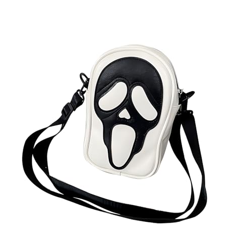 23 cm*17 cm*8cm Ghost Schreiendes Muster PU Leder Ghostface Umhängetasche Gothic Ghost Handtasche Crossbody Schultergurt（Weiß） von LIKEUDO
