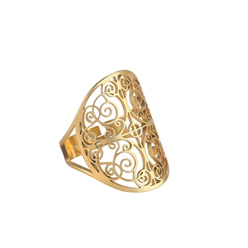 LIKGREAT Blume des Lebens Ring verstellbare filigrane Blume Ringband für Frauen große hohle Fingerringe Cosplay Party Schmuck (verstellbarer, 307, Goldton) von LIKGREAT