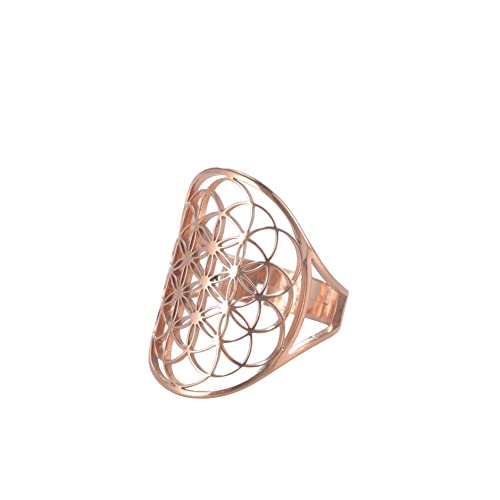 LIKGREAT Blume des Lebens Ring verstellbare filigrane Blume Ringband für Frauen große hohle Fingerringe Cosplay Party Schmuck (verstellbarer, 311, Roségold-Ton) von LIKGREAT