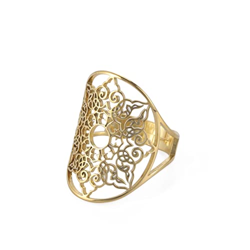 LIKGREAT Blume des Lebens Ring verstellbare filigrane Blume Ringband für Frauen große hohle Fingerringe Cosplay Party Schmuck (verstellbarer, 314, Goldton) von LIKGREAT