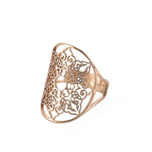 LIKGREAT Blume des Lebens Ring verstellbare filigrane Blume Ringband für Frauen große hohle Fingerringe Cosplay Party Schmuck (verstellbarer, 314, Roségold-Ton) von LIKGREAT