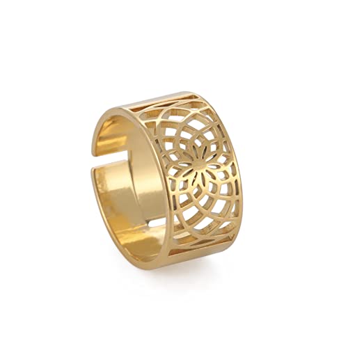 LIKGREAT Blume des Lebens Ring verstellbare filigrane Blume Ringband für Frauen große hohle Fingerringe Cosplay Party Schmuck (verstellbarer, 315, Goldton) von LIKGREAT