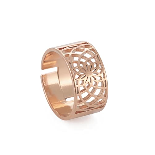 LIKGREAT Blume des Lebens Ring verstellbare filigrane Blume Ringband für Frauen große hohle Fingerringe Cosplay Party Schmuck (verstellbarer, 315, Roségold-Ton) von LIKGREAT