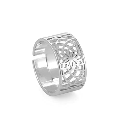 LIKGREAT Blume des Lebens Ring verstellbare filigrane Blume Ringband für Frauen große hohle Fingerringe Cosplay Party Schmuck (verstellbarer, 315, Silberton) von LIKGREAT