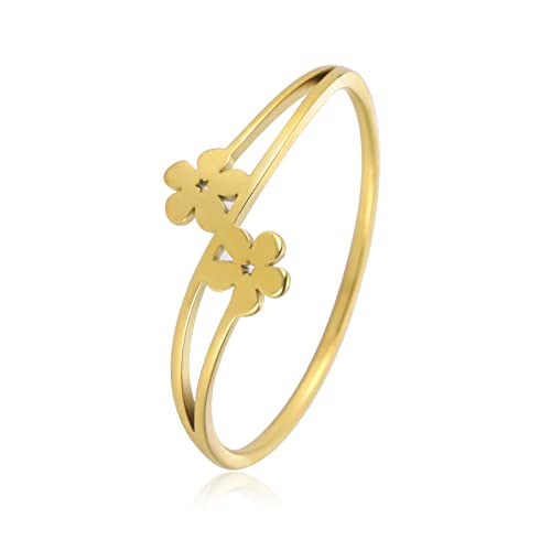 LIKGREAT Blumen Ringe für Frauen Mädchen Floral Ring Band Edelstahl Blumen Fingerring Schmuck Geschenke für Geburtstag Hochzeit Jahrestag Neujahr Weihnachten (Diameter 18mm, Gold) von LIKGREAT