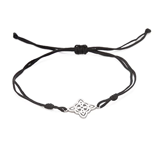 LIKGREAT Hexenknoten Armband Hexerei Anhänger Amulett Irisch Keltisch Knoten Armbänder heidnisch Wicca Symbol Charme Vintage Schmuck für Männer Frauen (Stil 2-Schwarz,Silber) von LIKGREAT