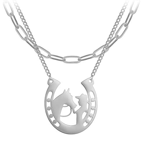 LIKGREAT Mädchen und Pferd Anhänger Halskette Pferd Liebhaber Halsketten Charm Freundschaft Edelstahl Schmuck Pferd Geschenke für Mädchen Frauen Geburtstag Jahrestag (Stil 2-Silber) von LIKGREAT