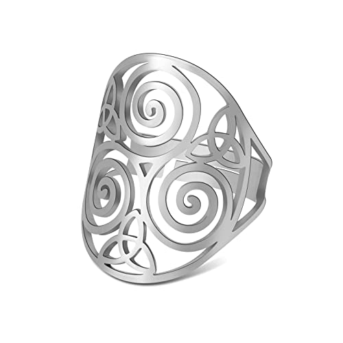 Keltische Triskele Ring Triquetra Triskelion Ringe Ancient Celtic Spiral Trinity Knot Ring Einstellbare Glücksschutz Amulett Edelstahl Schmuck Geschenke für Frauen Weihnachten (Stil 1-Silber) von LIKGREAT