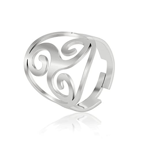 Keltische Triskele Ring Triquetra Triskelion Ringe Ancient Celtic Spiral Trinity Knot Ring Einstellbare Glücksschutz Amulett Edelstahl Schmuck Geschenke für Frauen Weihnachten (Stil 2-Silber) von LIKGREAT