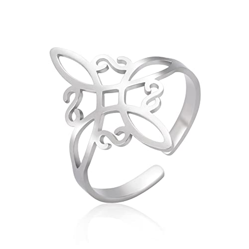 LIKGREAT Keltischer Knoten Ring Irisch Einstellbar Ring Antik Keltisch Offener Ring Quaternity Celt Glück Schutz Amulett Edelstahl Schmuck für Männer Frauen (Silber) von LIKGREAT