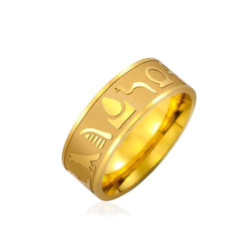 LIKGREAT Ägyptischer Symbol Ring für Männer und Frauen Auge des Horus Religiöser Ring Leichter Edelstahl Ring Antiker Totem Talisman Ring Amulett-Schutz-Schmuck Größe 7-13 (Gold, Durchmesser 19mm) von LIKGREAT
