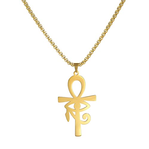 LIKGREAT Ankh Kreuz Auge des Horus Halskette Altägyptisches Symbol Ankh Kreuz Anhänger Halsketten Ägypten Charme Glück Amulett Schutz Edelstahlschmuck für Männer Frauen Weihnachten (Gold) von LIKGREAT