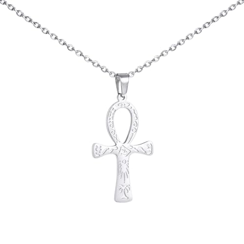 LIKGREAT Ankh Kreuz Halskette für Frauen Edelstahl Ankh Antik Ägypten Gott Symbol starker Schutz Halskette Amulett Schmuck, 1.22*0.7in, Edelstahl von LIKGREAT