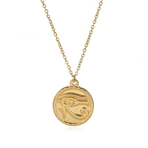 LIKGREAT Auge des Horus Halskette Altägyptische Anhänger Halsketten Ägypten Augen Glücksbringer Amulett Schutz Edelstahl Schmuck für Männer Frauen (Gold) von LIKGREAT