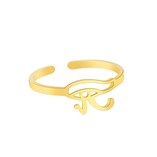 LIKGREAT Auge des Horus Ring Ägyptische Verstellbar Ring Alt Ägypten Horus Augen von Ra Offener Ring Glücks-Amulett Schutz Edelstahl Schmuck für Männer Frauen (Stil 2-Gold) von LIKGREAT