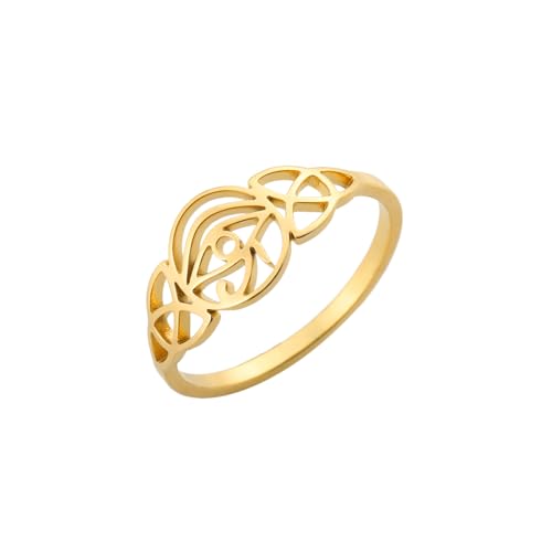LIKGREAT Auge des Horus Ring Altägyptisches Symbol Auge des Horus Ankh Ring Auge des Ra Ring Amulett Glücksbringer Amulett Edelstahlschmuck Männer Frauen (Gold, 20) von LIKGREAT