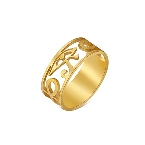 LIKGREAT Auge des Horus Ring Altägyptisches Symbol Horus Auge Ankh Ringe Ägypten Augen des Ra Ring Glück Amulett Schutz Edelstahlschmuck für Männer Frauen Weihnachten (Durchmesser 17mm, Gold) von LIKGREAT