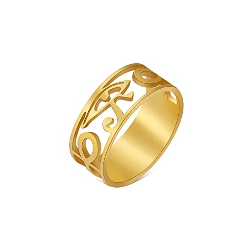 LIKGREAT Auge des Horus Ring Altägyptisches Symbol Horus Auge Ankh Ringe Ägypten Augen des Ra Ring Glück Amulett Schutz Edelstahlschmuck für Männer Frauen Weihnachten (Durchmesser 20mm, Gold) von LIKGREAT