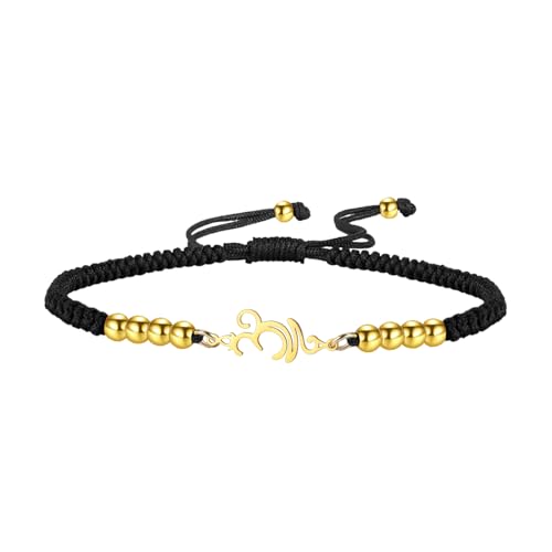 LIKGREAT Aum Om Armband Sanskrit Hindu Symbol Armband Spirituelle Harmonie Amulett für Meditation Yoga Verstellbares Geflochtenes Hand Armbänder Schmuck für Frauen (Schwarzes Seil-Gold) von LIKGREAT