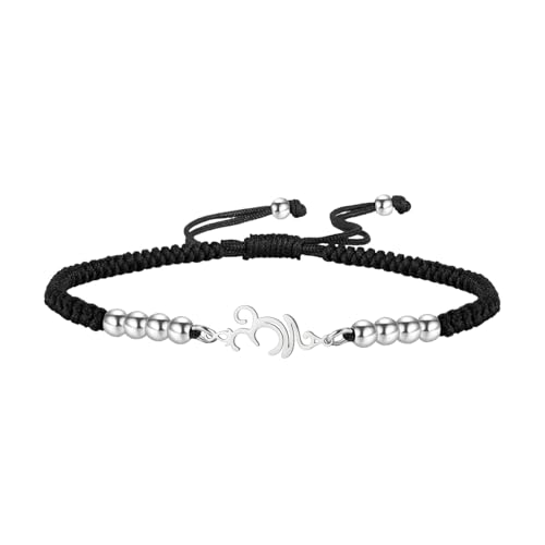LIKGREAT Aum Om Armband Sanskrit Hindu Symbol Armband Spirituelle Harmonie Amulett für Meditation Yoga Verstellbares Geflochtenes Hand Armbänder Schmuck für Frauen (Schwarzes Seil-Silber) von LIKGREAT