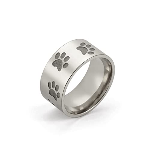 LIKGREAT Bär/Fuchs/Pfotenabdruck/Pferd Ringe Wildtier Tier Natur Band Ring Edelstahl Schmuck Geschenke für Männer Frauen Geburtstag Muttertag Jahrestag (Pfotenabdruck) von LIKGREAT