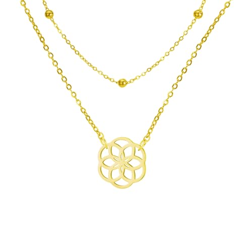 LIKGREAT Blume des Lebens Halskette Seeds of Life Anhänger Halskette Heilige Geometrie Symbol Halskette Spirituelle Heilung Amulett Schmuck (Gold-2) von LIKGREAT