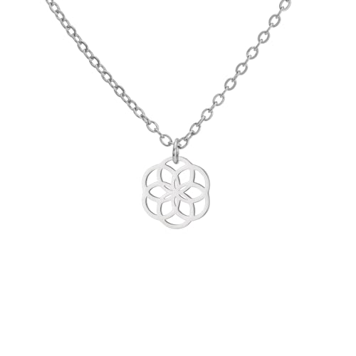 LIKGREAT Blume des Lebens Halskette Seeds of Life Anhänger Halskette Heilige Geometrie Symbol Halskette Spirituelle Heilung Amulett Schmuck (Silber-1) von LIKGREAT