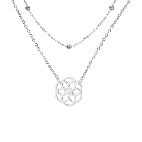 LIKGREAT Blume des Lebens Halskette Seeds of Life Anhänger Halskette Heilige Geometrie Symbol Halskette Spirituelle Heilung Amulett Schmuck (Silber-2) von LIKGREAT