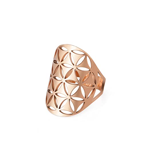 LIKGREAT Blume des Lebens Ring verstellbare filigrane Blume Ringband für Frauen große hohle Fingerringe Cosplay Party Schmuck (verstellbarer, 312, Roségold-Ton) von LIKGREAT