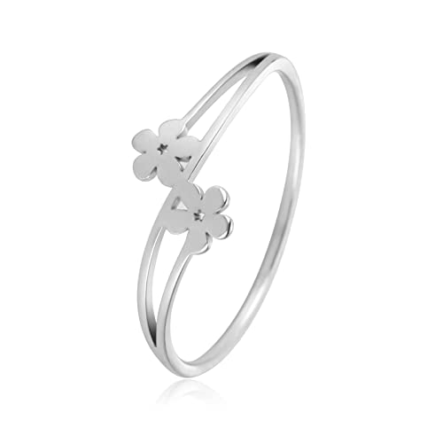 LIKGREAT Blumen Ringe für Frauen Mädchen Floral Ring Band Edelstahl Blumen Fingerring Schmuck Geschenke für Geburtstag Hochzeit Jahrestag Neujahr Weihnachten (Diameter 21mm, Silver) von LIKGREAT