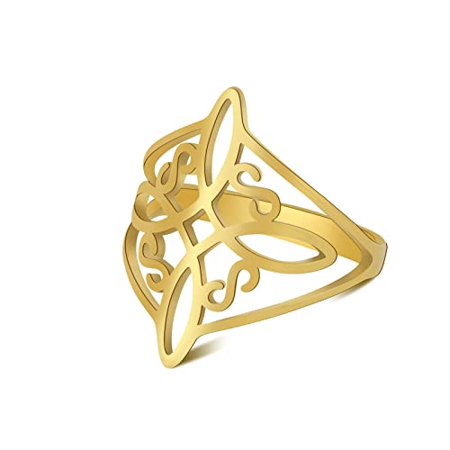 LIKGREAT Celtic Knot Ring Ancient Celtic Quaternity Knot Ringe Celt Witch Knot Ring Band Good Luck Protection Amulet Edelstahl Schmuck Geschenke für Frauen Weihnachten (Durchmesser 20mm, Gold) von LIKGREAT