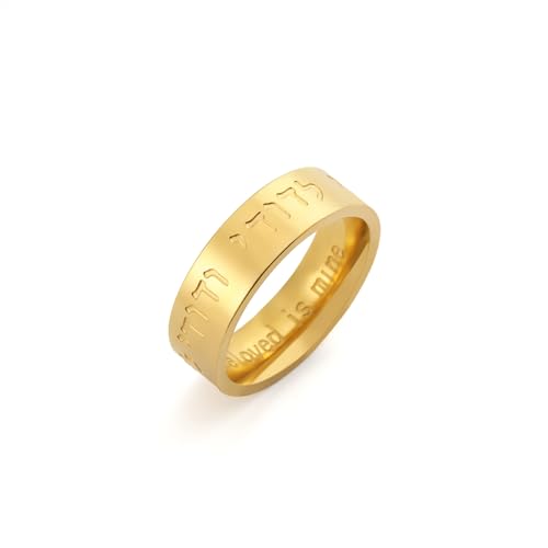 LIKGREAT Glaubensschmuck Ring Mein Geliebter ist mein Lied Salomons Ring Israelisch Hebräisch Kabbalah Segensring Jüdischer Schmuck für Frauen Männer (19, Gold) von LIKGREAT