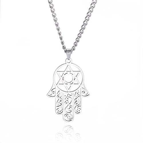 LIKGREAT Hamsa Hand der Fatima Halskette Hamsa Fatima Hand Anhänger Halsketten Hamsa Charm Glücksschutz Amulett Edelstahl Schmuck Geschenke für Männer Frauen Geburtstag Jahrestag (s-2) von LIKGREAT