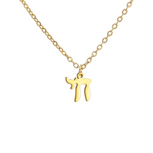 LIKGREAT Hebräische Chai Halskette Jüdisches Lebenssymbol Halskette Religiöser Jüdischer Segens Amulett Schmuck Israel Chanukka (Stil1 Gold) von LIKGREAT