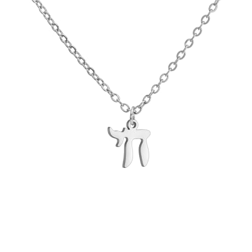LIKGREAT Hebräische Chai Halskette Jüdisches Lebenssymbol Halskette Religiöser Jüdischer Segens Amulett Schmuck Israel Chanukka (Stil1 Silber) von LIKGREAT