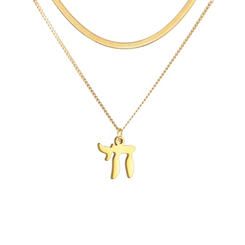 LIKGREAT Hebräische Chai Halskette Jüdisches Lebenssymbol Halskette Religiöser Jüdischer Segens Amulett Schmuck Israel Chanukka (Stil2 Gold) von LIKGREAT