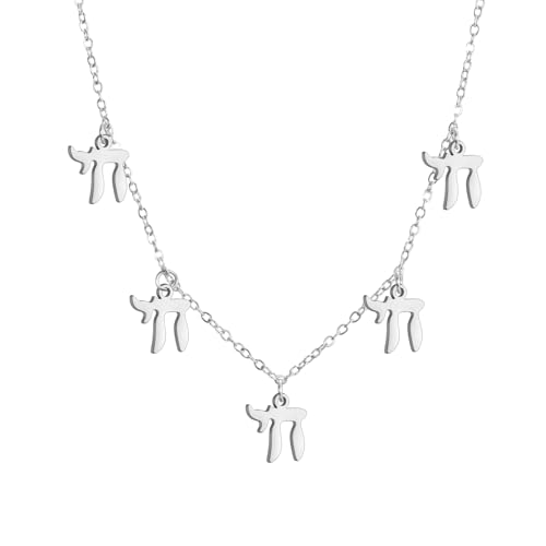 LIKGREAT Hebräische Chai Halskette Jüdisches Lebenssymbol Halskette Religiöser Jüdischer Segens Amulett Schmuck Israel Chanukka (Stil3 Silber) von LIKGREAT