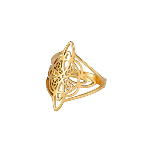Hexen Knoten Ring Keltische Knoten Ringe Hexenknoten Ring Pagan Wiccan Band Ring Glücksschutz Amulett Edelstahl Schmuck Geschenke für Frauen Mädchen (2-g-7) von LIKGREAT