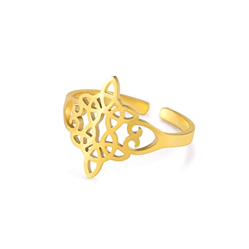 LIKGREAT Hexen Knoten Ring Keltische Knoten Ringe Hexenknoten Ring Pagan Wiccan Band Ring Glücksschutz Amulett Edelstahl Schmuck Geschenke für Frauen Mädchen (Stil 3-G) von LIKGREAT