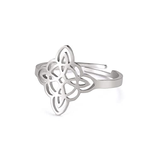 LIKGREAT Hexen Knoten Ring Keltische Knoten Ringe Hexenknoten Ring Pagan Wiccan Band Ring Glücksschutz Amulett Edelstahl Schmuck Geschenke für Frauen Mädchen (Stil 4-S) von LIKGREAT