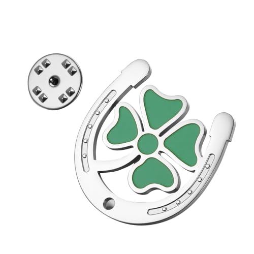 LIKGREAT Hufeisen Vierblattklee Brosche für Damen Irische Glücksbringer Kleeblatt Brosche Vierblattklee und Hufeisen Schmuck für den St. Patrick’s Day (Silber) von LIKGREAT