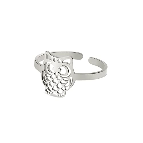 LIKGREAT Hund/Katze/Eule/Seepferd Ringe Wildlife Tiere Haustiere Verstellbarer Ring Edelstahl Schmuck Geschenke für Männer Frauen Valentinstag Geburtstag Muttertag (Style 8) von LIKGREAT