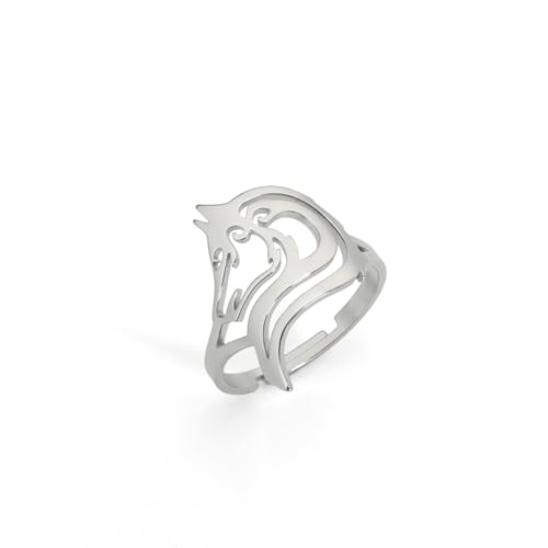 LIKGREAT Hund/Wolf/Fuchs Kopf Ring Edelstahl Fingerring Wickelring Punk Tierschmuck Geschenk für Frauen (Wolfskopf-Splitter) von LIKGREAT