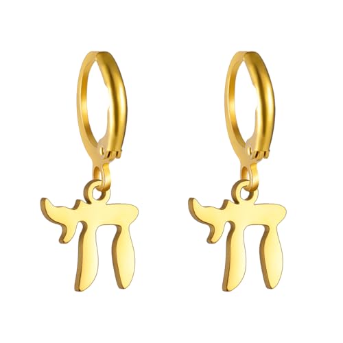 LIKGREAT Jüdische Hebräische Chai Ohrringe Lebenssymbol Hängeohrringe Religiöser Jüdischer Amulettschmuck Israel Chanukka (Gold) von LIKGREAT