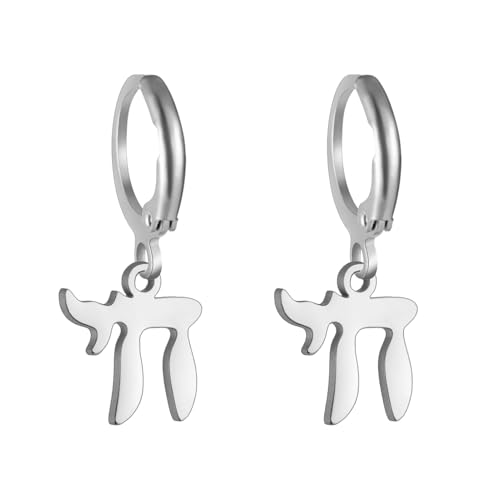 LIKGREAT Jüdische Hebräische Chai Ohrringe Lebenssymbol Hängeohrringe Religiöser Jüdischer Amulettschmuck Israel Chanukka (Silber) von LIKGREAT
