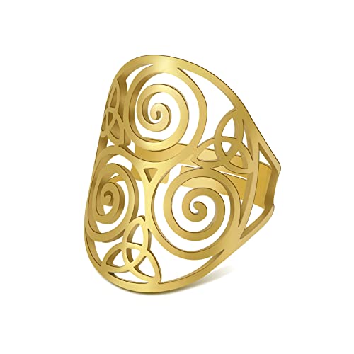 LIKGREAT Keltische Triskele Ring Triquetra Triskelion Ringe Ancient Celtic Spiral Trinity Knot Ring Einstellbare Glücksschutz Amulett Edelstahl Schmuck Geschenke für Frauen Weihnachten (Stil 1-Gold) von LIKGREAT