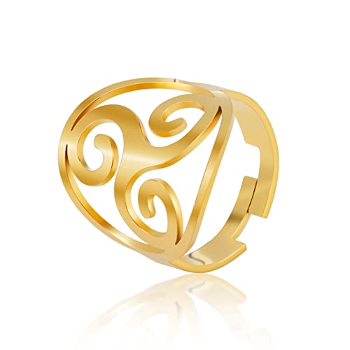 LIKGREAT Keltische Triskele Ring Triquetra Triskelion Ringe Ancient Celtic Spiral Trinity Knot Ring Einstellbare Glücksschutz Amulett Edelstahl Schmuck Geschenke für Frauen Weihnachten (Stil 2-Gold) von LIKGREAT