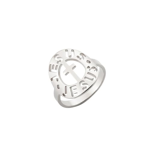 Likgreat Kreuz Ring Versprechen Ringe für Frauen Männer christlichen Schmuck Geschenke für Geburtstag Ostern (19, Jesus Kreuz, Silber) von LIKGREAT