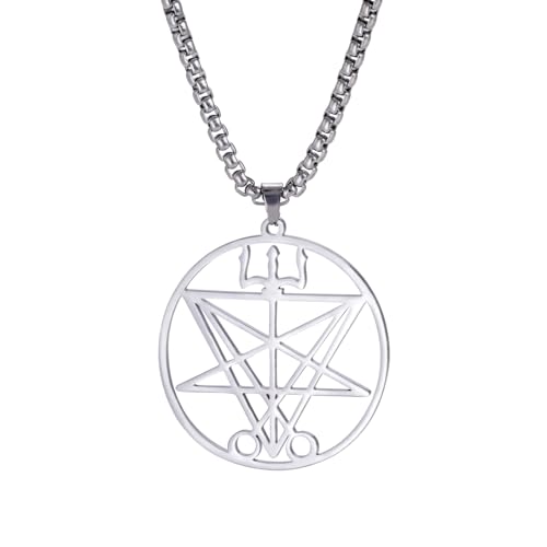 LIKGREAT Lucifer Sigil Halskette Satanisches Kreuz Band Halskette Sigil von Satan Pendent Demon Devil Gothic Halskette Edelstahlschmuck Geschenke für Männer Frauen (Ziegenkreuz-S) von LIKGREAT