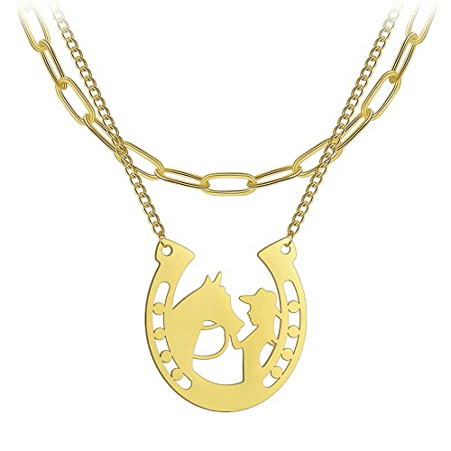 LIKGREAT Mädchen und Pferd Anhänger Halskette Pferd Liebhaber Halsketten Charm Freundschaft Edelstahl Schmuck Pferd Geschenke für Mädchen Frauen Geburtstag Jahrestag (Stil 2-Gold) von LIKGREAT